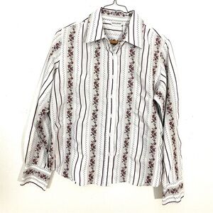 White Stag Embroidered Floral Cottage Button Up Long Sleeve Shirt Size S 4-6